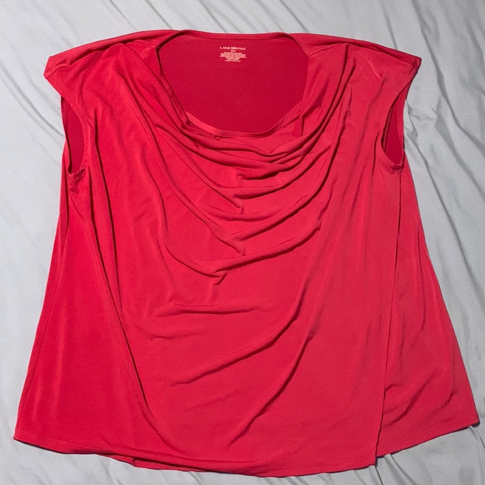 Lane Bryant hot pink shimmery scoop neck tank w/ faux-wrap drape in front. 22/24
